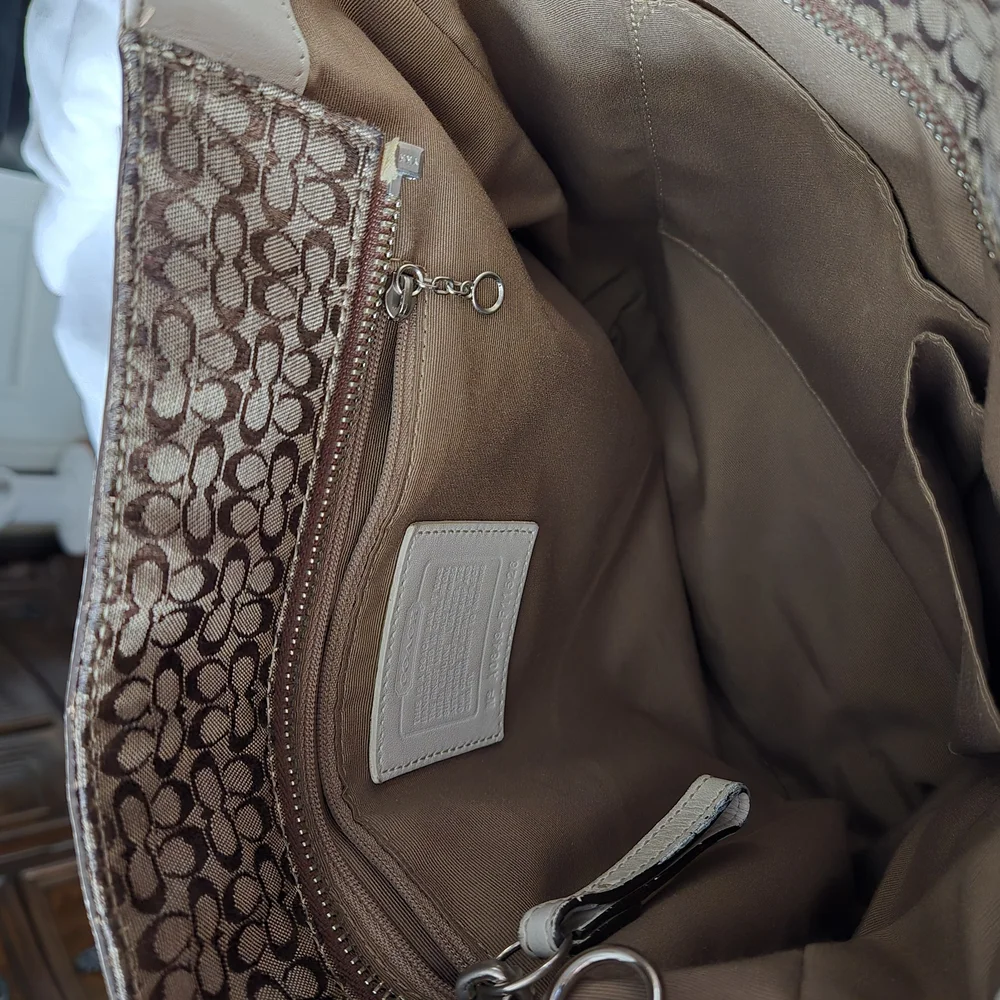 Coach Brown and Cream Monogram Tote with Leather Accents